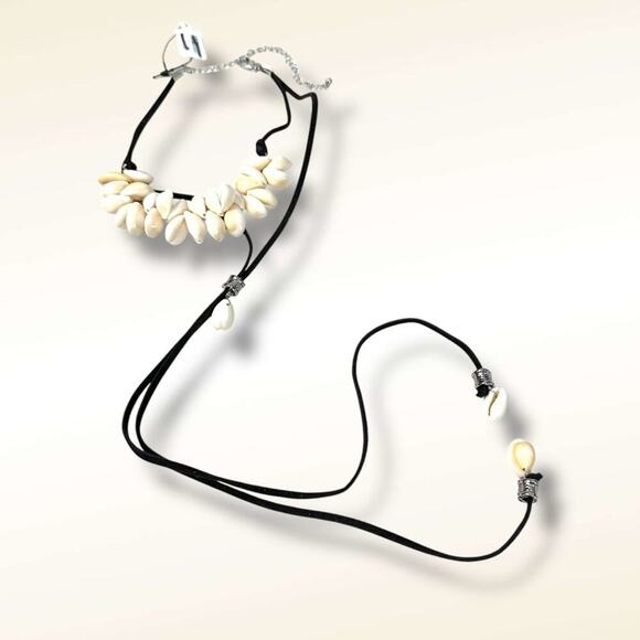 Free People Katie Leather Shell Choker NWT Layered Necklace Beach Bohemian Surf - Picture 5 of 16